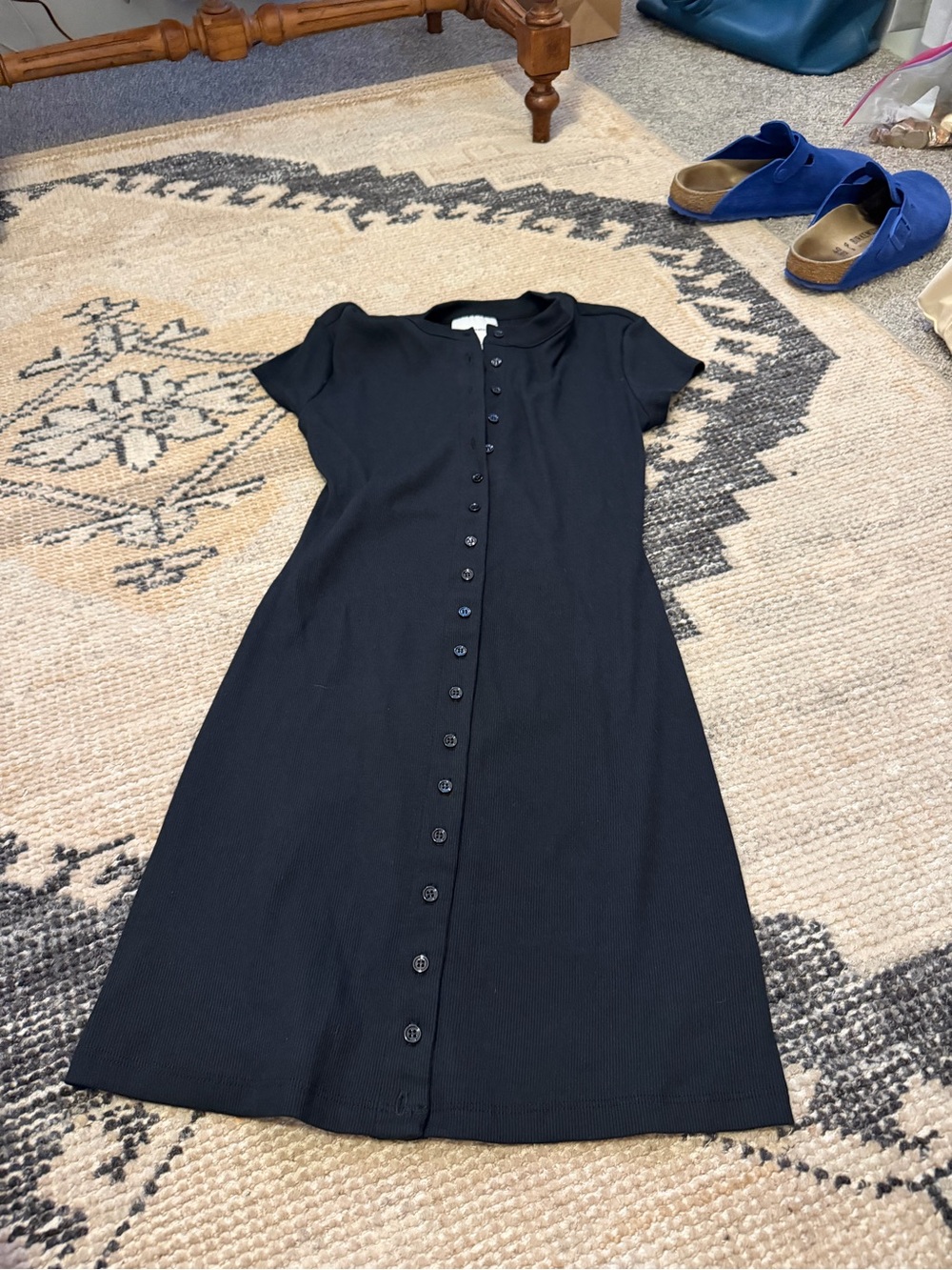 Reformation Black Ribbed Button-Front Mini Dress - Picture 5 of 9